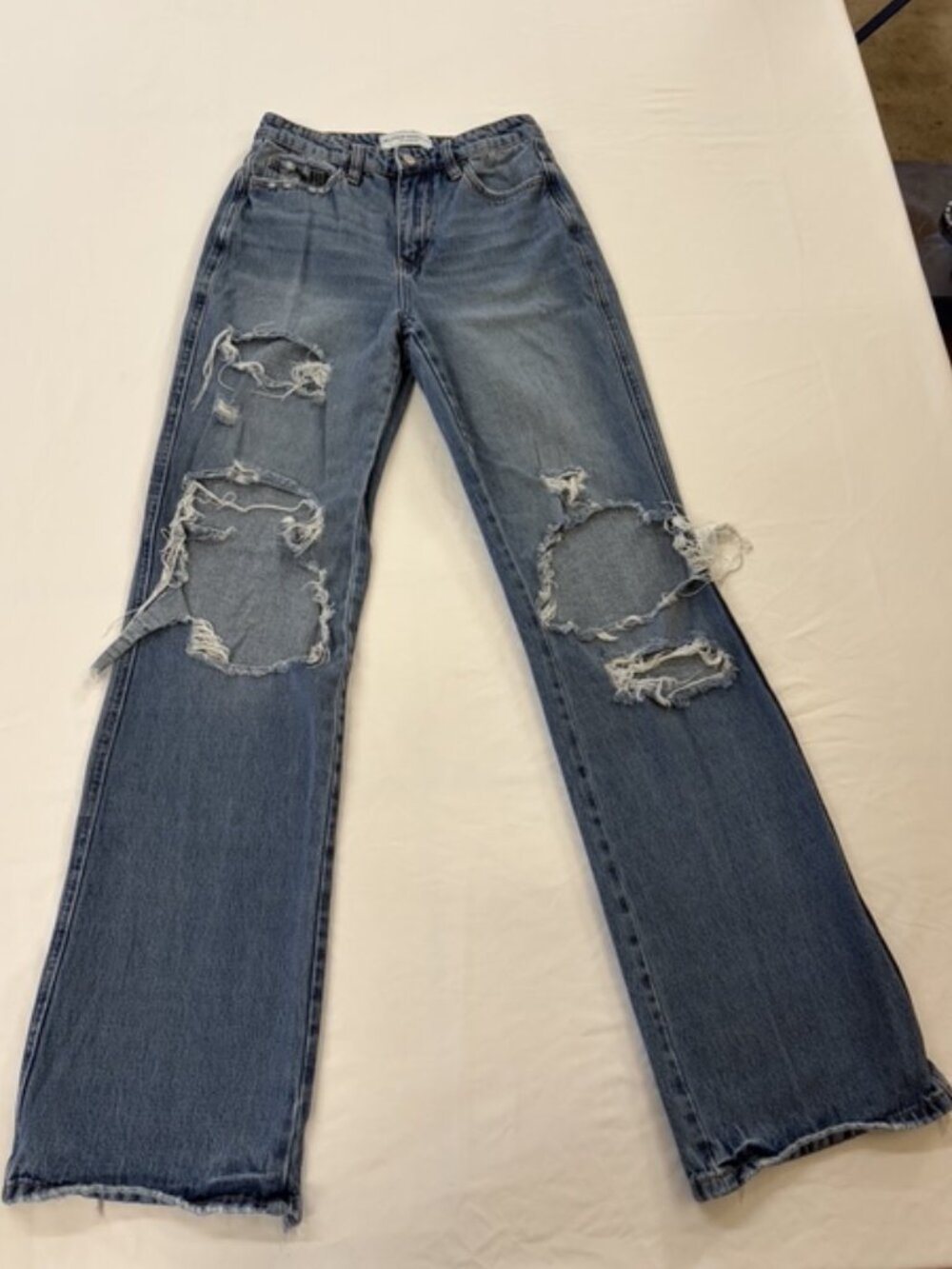 Flying Monkey Vintage Straight 100% Cotton Women's Distressed Jeans, Size 26